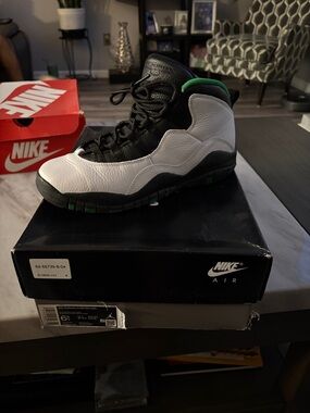 Nike Air Jordan Retro High Top Sneakers - White/Black/Green Accents